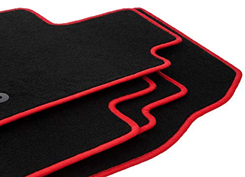 Wielganizator Velours Fußmatten 4-TLG Set passend für Opel Astra J (2009-2015) | Qualität: LUX – Maßgenau & rutschfest – Schwarz/Rot