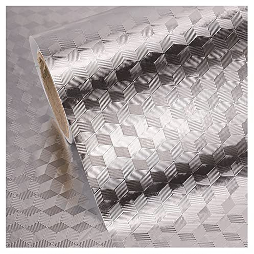 CONPHERON Aluminio Papel Adhesivo Pared Cocina, Papel Aluminio Autoadhesivo Papel Cocina Impermeable a Prueba Aceite para Muebles,40×300 cm (Textura Rombo)