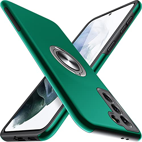 AOUIA für Samsung Galaxy S21 Hülle, Militärische Stoßfeste Handyhülle Galaxy S21 5G 6,2, [TPU Flexibler Rahmen + Harte PC Rückseite] [Anti-Kratzer], 360° Magnetischer Drehbarer Ständer (Grün)