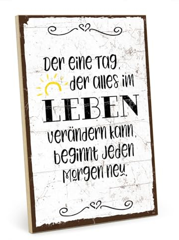 TypeStoff Holzschild mit Spruch – Neuanfang – im Vintage-Look mit Zitat als Geschenk und Dekoration zum Thema Veränderung und Motivation - HS-00756