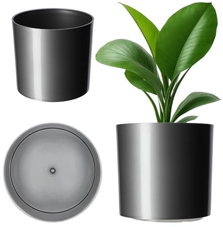 KADAX Blumentopf aus Kunststoff, 13 Farben, glänzenden Topf in zylindrischer Form, Kräutertopf, Blumenvase, Übertopf, Pflanzkübel, Pflanzentopf (⌀ 12,7 cm, Silber)