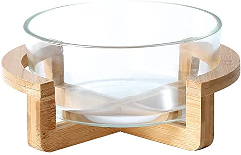 Glass Salad Bowl Clear Serving Bowl Fruit Soup Bowl Bowls Mixing Bowl with Wooden Base for Pasta Dessert Cereal Snack Bowl-24X24X13CM