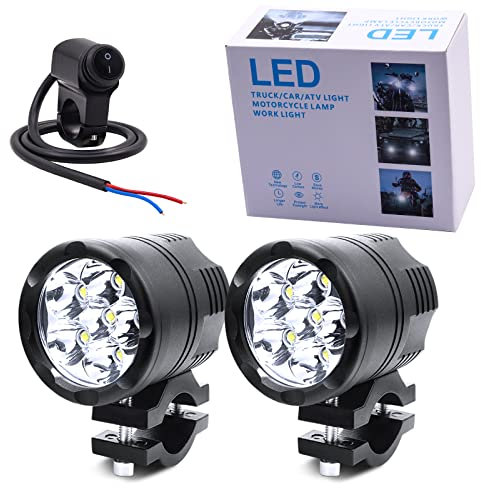 2 x LED luci aggiuntive, 6 x 10 W rotonde LED fari anteriori per moto, super luminosi, faretto LED per moto, con interruttore moto, impermeabile