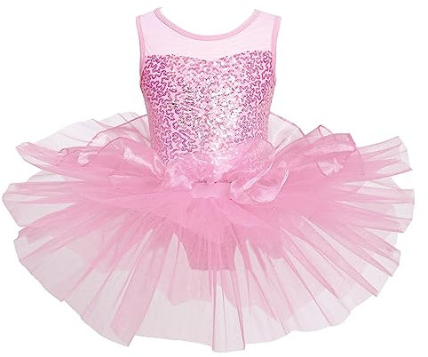 iEFiEL Vestito da Balletto Bambina Tuta Paillettes Leotards Body Danza Classica Abito da Ballo Latino Body da Pattinaggio Artistico Ballerina Jazz Danza Moderna Dancewear Rosa 14 Anni