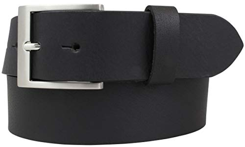 BELTINGER Gürtel mit Edelstahl-Gürtelschnalle aus Vollbüffelleder 4 cm | Jeans-Gürtel für Damen Herren 40mm | Leder-Gürtel aus Büffelleder 4cm | Schwarz 105cm