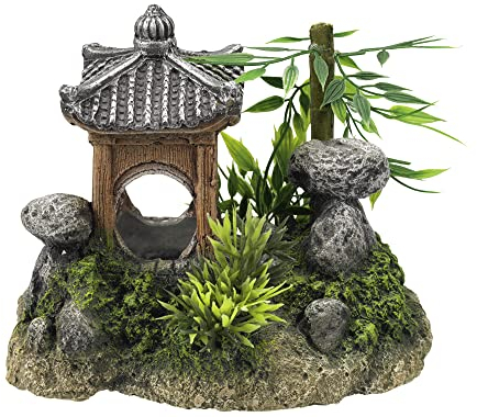 Nobby Aqua Ornaments ASIATISCHE TEMPEL mit Pflanzen, 15,5 x 10,5 x 12,5 cm, 1 Stück