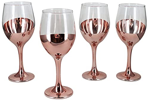 G Decor Set of 4 Sephora Two-Tone Rose Gold Wine Glasses Elegant Metallic Finish 450ml