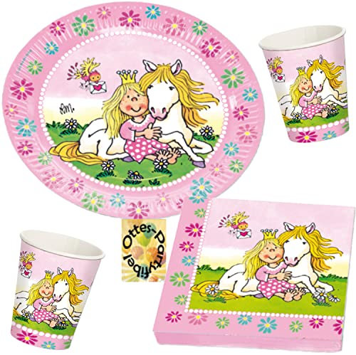 HHO Prinzessin Miabella mit Pferd-Party-Set 52tlg. für 16 Pferdefreunde 16 Teller 16 Becher 20 Servietten