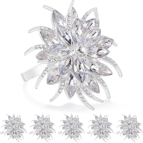ZeeDix 6 Stück Serviettenringe Silber mit Elegante Lotus Motiv | Serviettenring für Tischdeko, Hochzeit, Geburtstag, Weihnachten, Party & Küche