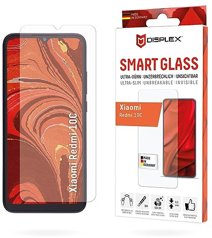 Displex Smart Glass (9H) für Xiaomi Redmi 10C, Montagesticker, unzerbrechlich, ultra-dünn, unsichtbar