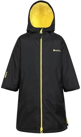 Mountain Warehouse Tidal Kids Waterproof Changing Robe - IsoTherm & Windproof Beachwear with Fleece Lining, For Boys & Girls - Best for Beach, Swimming & Pool Jet Black M