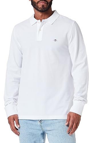 GANT Men's Reg Shield LS Pique Rugger Polo Shirt, White, M