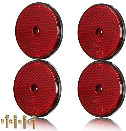 AGRISHOP 4x Catadioptre Catadioptre pour Vehicule,Catadioptre à Visser,Réflecteur de Remorque,Signalisation Remorque,Catadioptre Remorque,Reflecteur RemorqueRougeRond,Ø71mm(Rond/Visser/Rouge