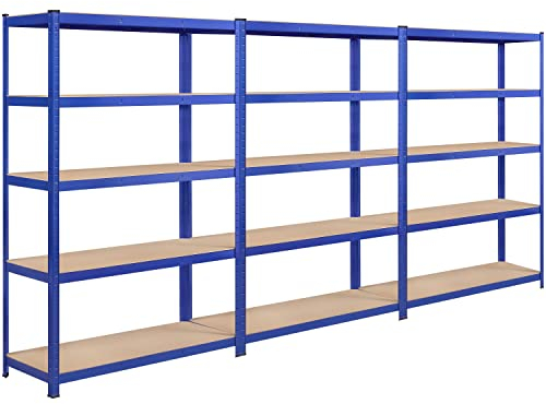 Yaheetech 5-stufiges Lagerregal mit verstellbaren Regalböden x3/ 120L × 45B × 180H cm Schwerlastregal fürs Lager/Garage/Arbeitszimmer/Küche/Laden Blau
