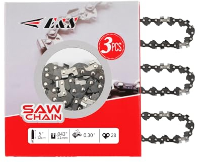 E & S 3 Stück 12,7 cm Sägekette 0,8 cm Teilung 0,109,2 cm Stärke 28 Treibglieder Halbmeißel Sägeketten für Husqvarna, Poulan, Craftsman, Greenworks und weitere Kettensägenmarken