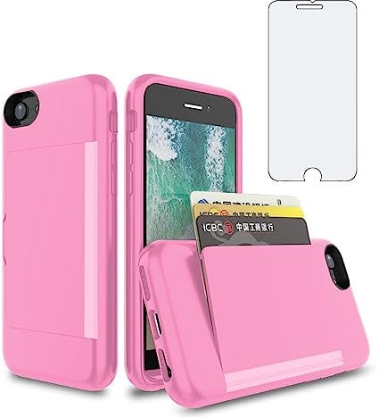 Asuwish Phone Case for iPhone 6/6s/7/8/SE 2020 2022 with Screen Protector Cover and Card Holder Stand Hybrid Cell Accessories i Six Seven 6a i6 i7 i8 7s 8s SE2020 SE2 2 SE2022 SE3 3 Women Men Pink