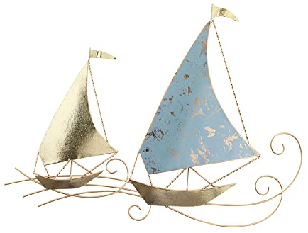 SIGNES GRIMALT Wanddeko Schiffe aus Metall: Regate 2 Boote auf stilisiertem Ozean, blaugrau und goldfarben, H 74 cm