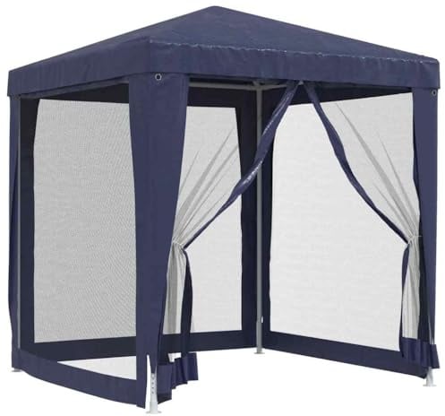 vidaXL Partyzelt mit 4 Mesh-Seitenwänden Gartenzelt Festzelt Pavillon Zelt Gartenpavillon Gazebo Gartenlaube Bierzelt Faltzelt Camping Blau 2x2m HDPE