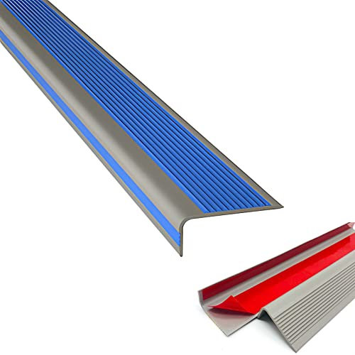 NUACOS Treppenkantenprofil Selbstklebend PVC Kunststoff Treppen-Kantenschutz, Antirutsch-Profil, L Eckschutzprofil mit Rillen, Bodenprofil ungelocht zum Kleben,Blau,900cm