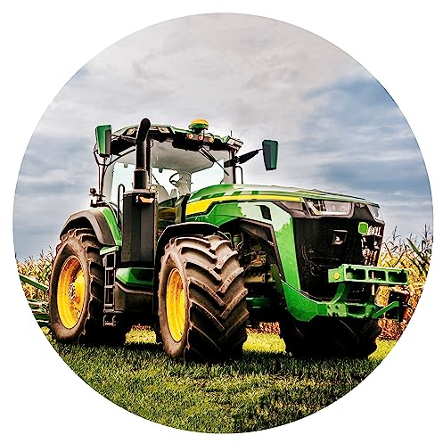 J&M DECO Décoration Gâteau Tracteur - Crème et Pétales pour Gâteau - Décorations Comestibles Rond 20 cm - Papier Comestible - Anniversaire
