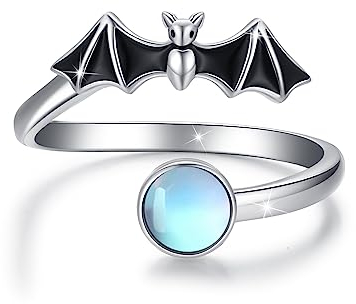 Fledermaus Ringe 925 Sterling Silber Mondstein Ring Halloween Ring Verstellbar Ring Tier Ringe Geschenk Schmuck für Damen