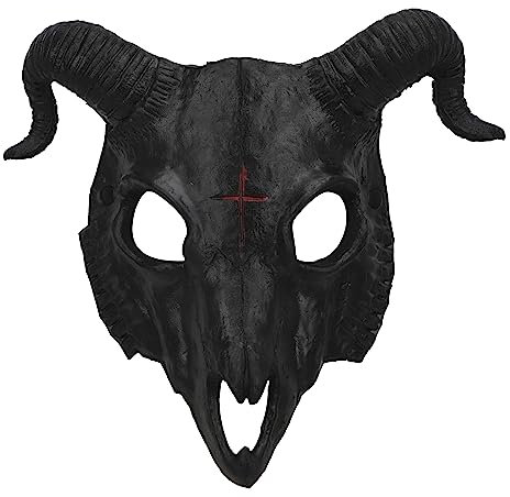 Black Goat Head Skull Mask Ram Horns Animal Skull Costume Mask Horror Demon Evil Mask Cosplay Halloween Mardi Gras Full Face Mask Creepy Party Decoration Prop