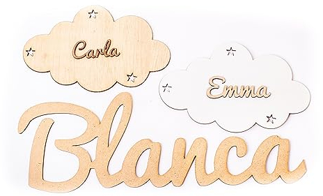 Placa Personalizada Nube Infantil con Nombre Regalos de Madera Personalizados. Letrero de Madera Adhesivo para Habitación Niño/a Bebé. Nombres decorativos infantil Olesea