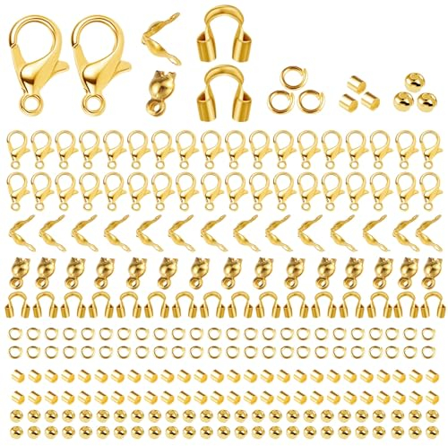 ALEXCRAFT 1150 Stück Schmuckherstellung Zubehör Gold Kettenverschluss Quetschperlen Armband Verschluss Lobster Clasp Open Jump Rings