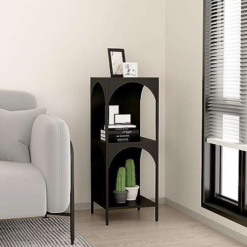 [en.casa] Standregal Akaa Dekoregal mit 3 Ablagen Mehrzweckregal Badregal stehend Pflanzenregal Schmales Regal für Wohnzimmer Büro Schafzimmer 92,5x35x35cm Schwarz