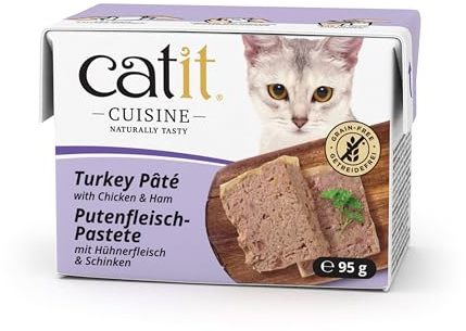 Catit Cuisine - Premium Nassfutter für Katzen - Pastete mit Putenfleisch mit Huhn und Schinken, Alleinfuttermittel, 95g, getreidefrei, hoher Fleischanteil