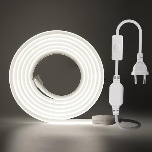 KISUFU 220V COB LED Strip mit Schaltstecker 10M,288 LEDs/m Flexible Hohe Dichte CRI≥85 FCOB LED Streifen,Led Band IP65 Wasserdichte Superhell LED Lichtband für Schlafzimmer, Schrankbeleuchtung