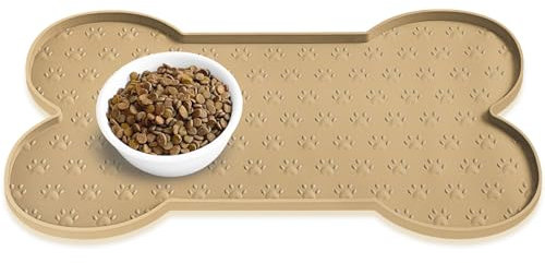 PWTAA Anti-Slip Silicone Dog Bowl Mat Thicker Pet Placemat Waterproof Cat Feeder Pad with Raised Edge Suitable for Small Medium-Sized Dogs Cats Eating Tray