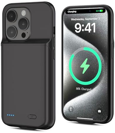[6800mAh] Battery Case for iPhone 15 pro,New Upgrade High Capacity Rechargeable Charging Case, Protective Portable Smart Backup Charger Cover for iPhone 15 pro(1 Pack) Black