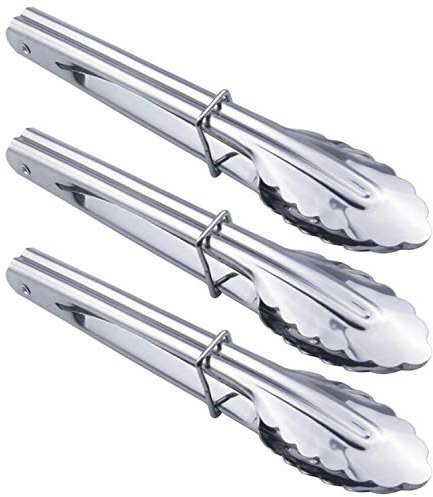 HINMAY 7-Inch Small Stainless Steel Small Serving Tongs Mini Kitchen Food Tongs Cooking Tongs, Set of 3 (Silver)