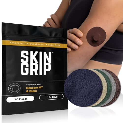 Skin Grip Adhesive Patches for Dexcom G7 & Stelo CGM - Waterproof and Sweatproof Cover for Continuous Glucose Monitor Sensor, Stays Safe for 10-15 Days - Pack of 20, Basics Design