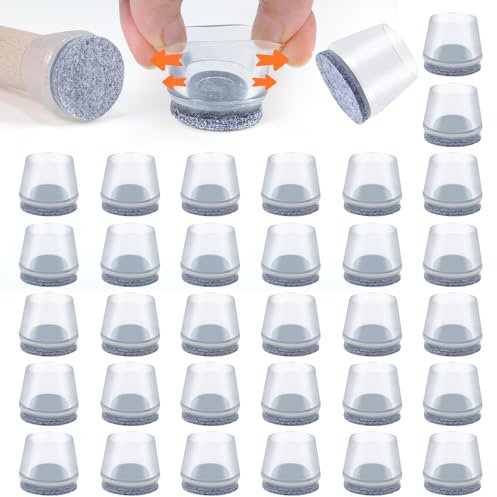 VABNEER 25-27mm Protection Pied de Chaise, 16 Pièces Silicone Transparent Embout de Chaise avec Coussinets en Feutre, Rond Protege Pied de Chaise pour Les Jambes Rondes de Chaise