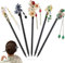 YIZWINS 5 piezas de madera para el pelo, horquilla china vintage, palillos chinos, horquillas con flores y borlas, pinzas para el pelo para mujeres y niñas, accesorios para el cabello