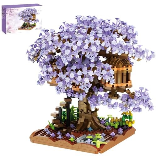 CAXIMSY Cherry Blossom Bonsai Tree House Building Blocks Set Plants Purple Flowers Treehouse Architecture Micro Mini block Gift For Adults And Children 1500 Pieces