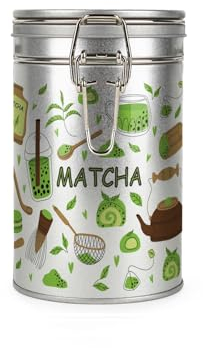 Purely Home Recipiente de almacenamiento de matcha – Regalos de matcha verde para amantes del té y bebedores – Tapa de clip de metal plateado para cocina, tarro de almacenamiento de bebidas de 600 ml