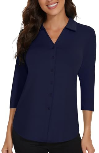 Soneven Blusas Mujer Elegantes 3/4 Manga Polo Camisetas Camisa Transpirable, Cuello en V, Túnica Tops para Primavera Verano Otoño