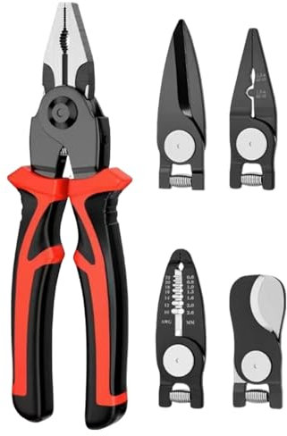 Wire Stripper, Heavy Duty Pliers, Multifunctional 5-in-1 Interchangeable Steel Hand Tool Pliers, Wire Cutters for Electric Cable Stripping, Cutting and Crimping