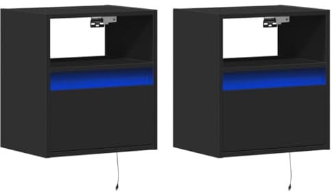 vidaXL TV Wall Cabinets - Floating Cabinet Units with LED Lights - Black - Engineered Wood - 1 Drawer & 1 Compartment - Space-Saving Modern Media Storage