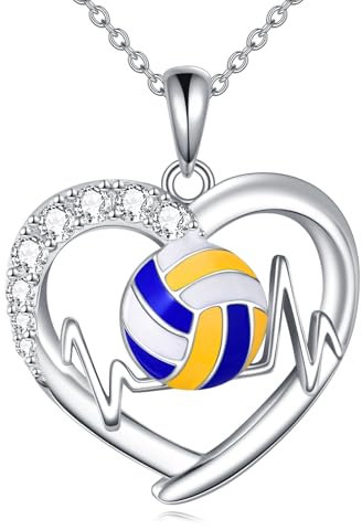 YAFEINI Volleyball Kette Sterling Silber Sport Volleyball Anhänger Halskette Schmuck Geschenke für Damen