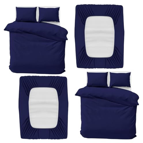 MOONLIGHT20015 King Bedding Set 4 Piece Duvet Cover Fitted Sheet with Pillow cases Soft Brushed Microfiber Duvet Cover sets Navy (Pack of 2)