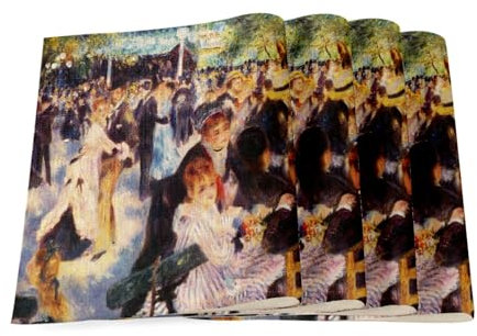 Set mit 4 Tischsets aus Leinen – Auguste Renoir Ball der Mühle Impressionismus Ölgemälde – Großes Format 40 x 28,5 cm