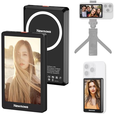 Newmowa Black Magnetic Phone Vlog Selfie Monitor Screen, 1080P Wireless Recording, Using Phone Rear Camera for Selfie Vlog Live Stream TikTok, Compatible with iPhone(Support 4K 30fps Wired Recording)