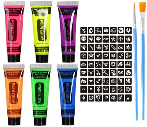 Pintacaras Infantil, 8 Colores Fluorescente Pintura Cara Niños Hipoalergenica, Neon Pintura Facial y Corporal Seguridad No Tóxica (6 Ceras Fluorescente UV)