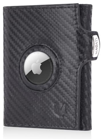 MAGATI Slim Wallet mit AirTag Hülle, Münzfach, RFID-Schutz - für Damen sowie Herren - il Santo Kartenetui - Kartenhalter Einkaufswagenchip-Fach Portemonnaie, Carbon-Schwarz
