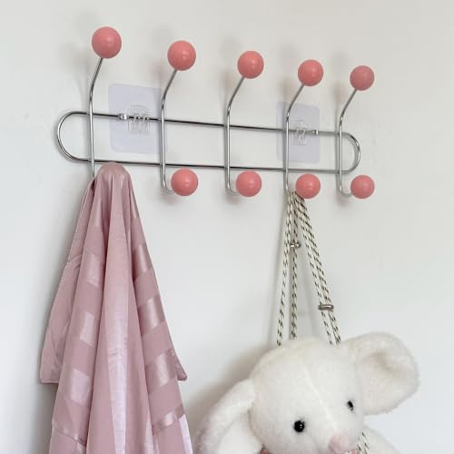 piuytrew Kleiderhaken Holzkugel Wandgarderobe Metall Mit 10 Bunten Haken Garderobe Mehrere Farben Zur Auswahl,6