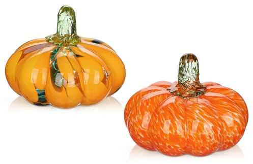 Briful Herbstliche Glas Kürbis Deko – 2er Set Handgefertigte Glas-Kürbisse für Herbst, Halloween & Erntedank – Dekoration für Tisch, Fensterbank, Regal & Wohnzimmer